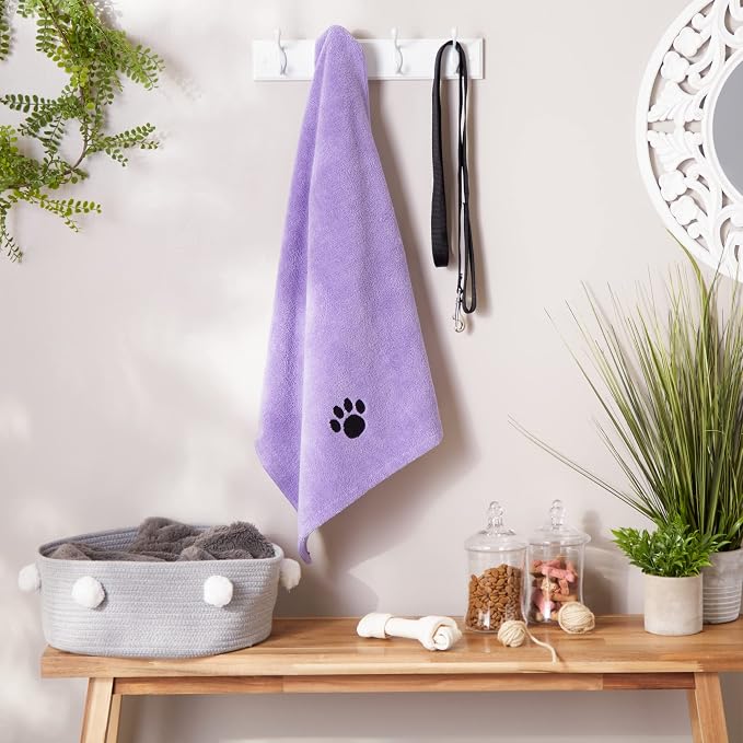 Pet Grooming Microfiber Towel, Embroidered Collection, X-Large,41x23.5, Lavender (Pack of 12)