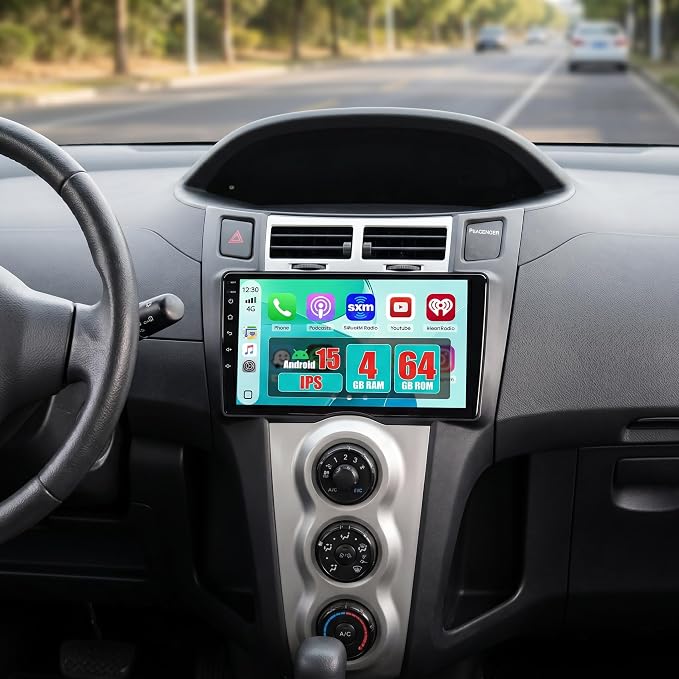 4+64G for Toyota Yaris 2008-2011 Android Car Stereo, 9 Inch Touchscreen Radio with Carplay/Android Auto/GPS Navigation/WiFi/Bluetooth/DSP/FM RDS+ AHD Backup Camera