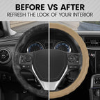 Genuine Beige Leather Steering Wheel Cover for Car, Medium (14.5" - 15.5") – Ergonomic Comfort Grip for Men & Women, Universal Fit Car Steering Wheel Cover for Most Vehicles