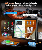 10.4'' Single Din Car Stereo with Wireless CarPlay Android Auto, HD Rotation Touchscreen Radio with Bluetooth, USB, Mirror Link, SWC, Car Play, FM/RDS Radio, Backup Camera