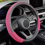 15 inch Steering Wheel Cover, Cooling Ice Silk Mesh with Microfiber Leather, Heat Resistant, Breathable, Anti-Slip, Summer Cool, Universal Fit, Black & Red