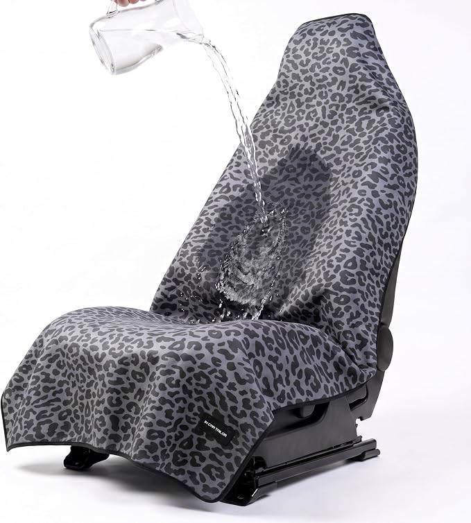 Car Seat Cover Protector, Waterproof Sweat Towel Seat Cover for Gym, Sports, Beach, Universal Front Seat Cover for Cars, Trucks, SUVs, Leather Seats(Gray Leopard)