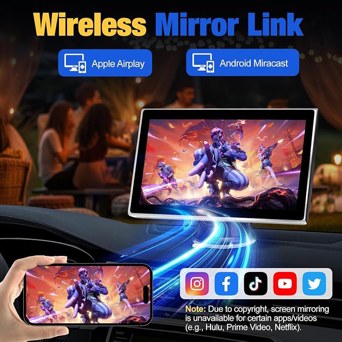 Carplay Screen for Car, 7 inch Wireless Carplay & Android Auto（Silver） | Portable Touchscreen car play with Mirror Link，Bluetooth，Voice Control，Map Navigation，FM Transmit，Plug-and-Play car stereo
