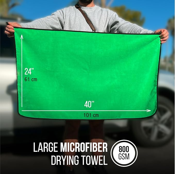 Extra Large Car Drying Towel 40"x24", 800 GSM Car Towel, (Green) | XL Professional Super Absorbent Drying Towels Car Detailing, Premium Microfiber Drying Towels for Cars, Double-Sided