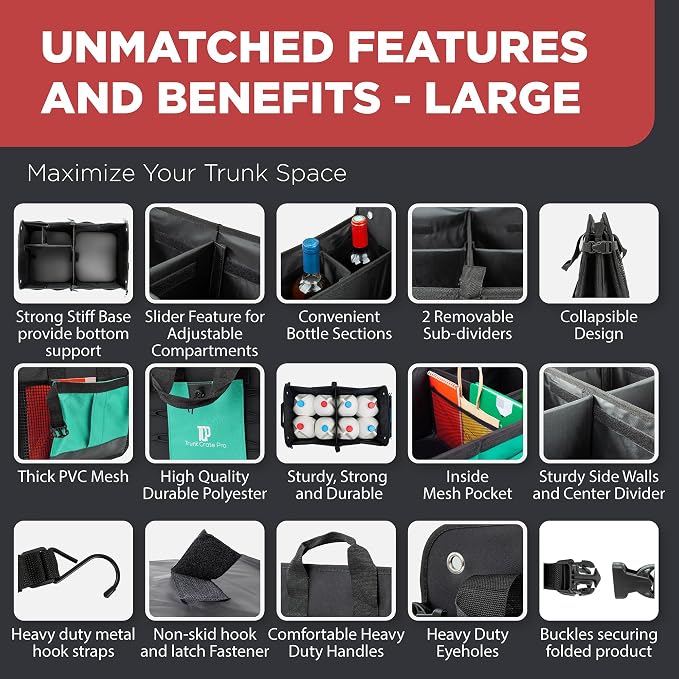 Teal Car Accessories Trunk Organizer Premium Multi Movable Compartments Collapsible car organizer, trunk organizer for Car, Suv, Automotive, gifts (Large Capacity)