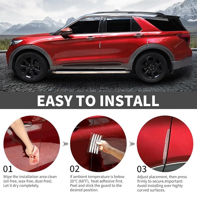 6 Inch 4Pcs 3D Carbon Fiber Texture Car Door Edge Protector Trim Strip Anti-Scratch and Anti-Collision Side Door Protectors Vehicle Exterior Accessories Sticker Semi-Transparent