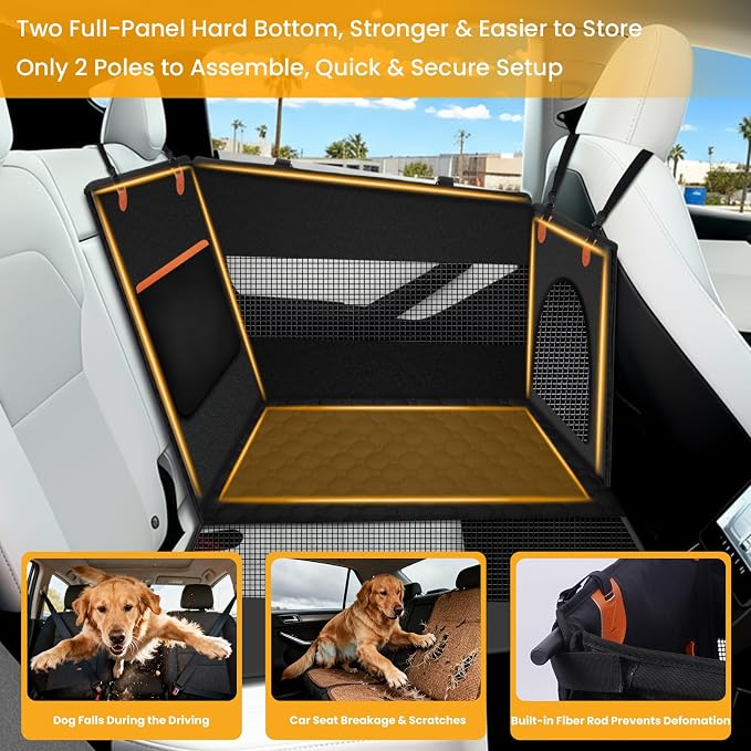 XL Checkered Large Dog Car Seat Cover with Dog Bed Mat for Back Seat Half - Single Seat Travel Hammock Extender, Waterproof Hard Bottom for Medium & Large Dogs, Car SUV Truck Vehicle