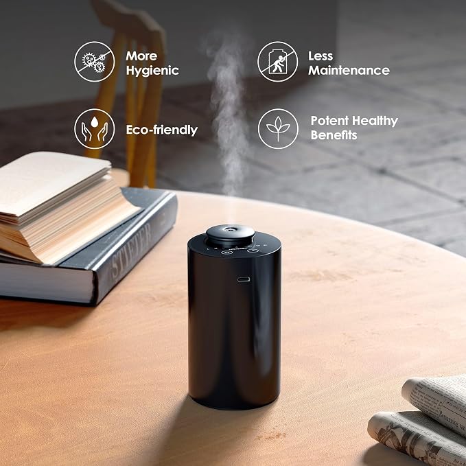 Waterless Essential Oil Diffuser Starter Kit with 4 x 10mL Hotel Scent Fragrance Oil, Battery Operated Mini Scent Air Machine Portable Diffuser for Home Car Office, AN6Kit-04 Black