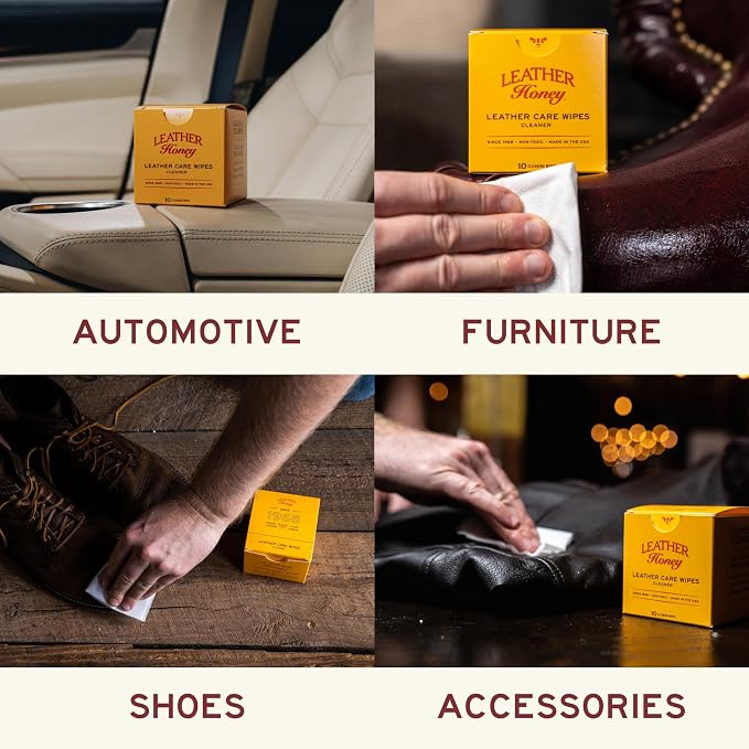Cleaner Wipes: Clean Leather On-The-Go. 10 Cleaning Wipes for Leather, Faux & Vinyl: Any Color of Couches, Car Seats, Purses, Shoes & Bags. Made in the USA, Non-toxic & Ready-to-Use