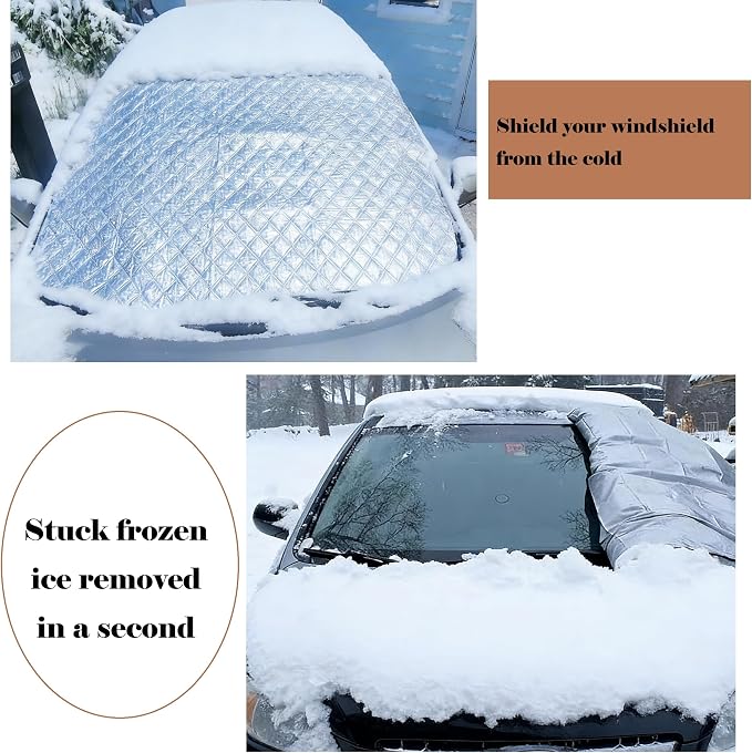 Car Windscreen Cover (57" x 41") Extra Thick 4-Layer Protective Windshield Cover for Car, SUV & Truck, Snow Ice Frost Sun UV Dust Water Resistent, All-Season Windshield Protection