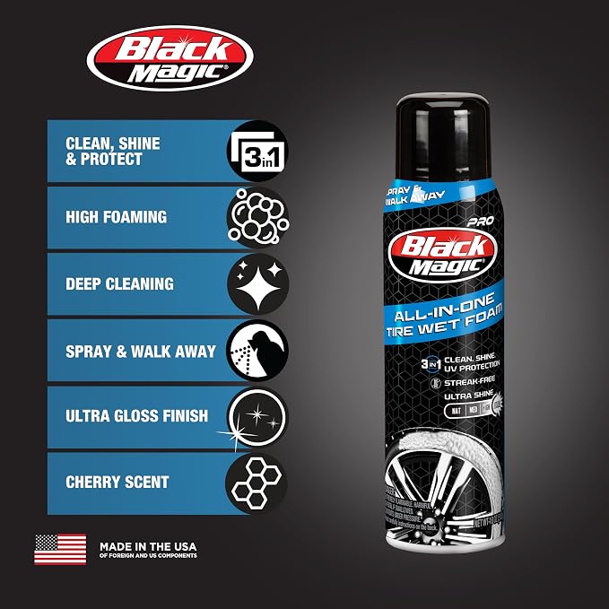 120255 All in One Tire Wet Foam Cleans, Shines & Protects Tires while Lifting away Grime, Grease & Dirt, Ultra Gloss Shine - Cherry Scent