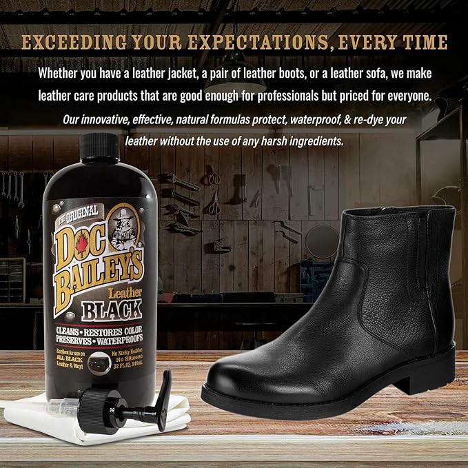 Leather Black Care -Premium Quality All In One Leather Cleaner, Conditioner, Waterproofer & Protectant - For your Car, Bike, Horse Tack, Home Decor and Other Leather Needs 32oz Bottle