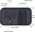 Car Sun Visor Organizer, Vehicle Interior Accessories Storage Pouch Auto Registration Holder with Elastic Strap for Sunglass, Documents, Cards, Pen, Drivers License, etc. (Black)