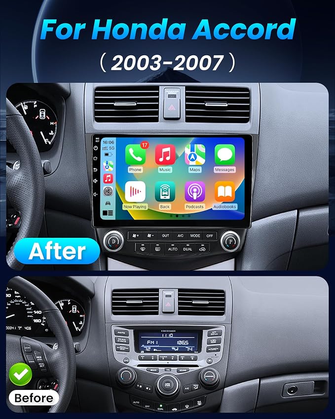 [8Core 4G+64G] Car Radio for Honda Accord 7th 2003-2007: 10.1'' HD Touch Screen Stereo with Wireless CarPlay Android Auto 5G WiFi Bluetooth GPS FM AM 36EQ DSP SWC 1080P Backup Camera