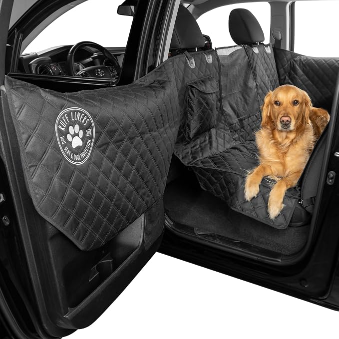 XL Dog Hammock, Black – As Seen on Shark Tank – Back Seat Protector for Full-Size SUV – Waterproof, Machine-Washable, Touch Fasteners, & Belt Slots – Heavy-Duty Dog Seat Cover
