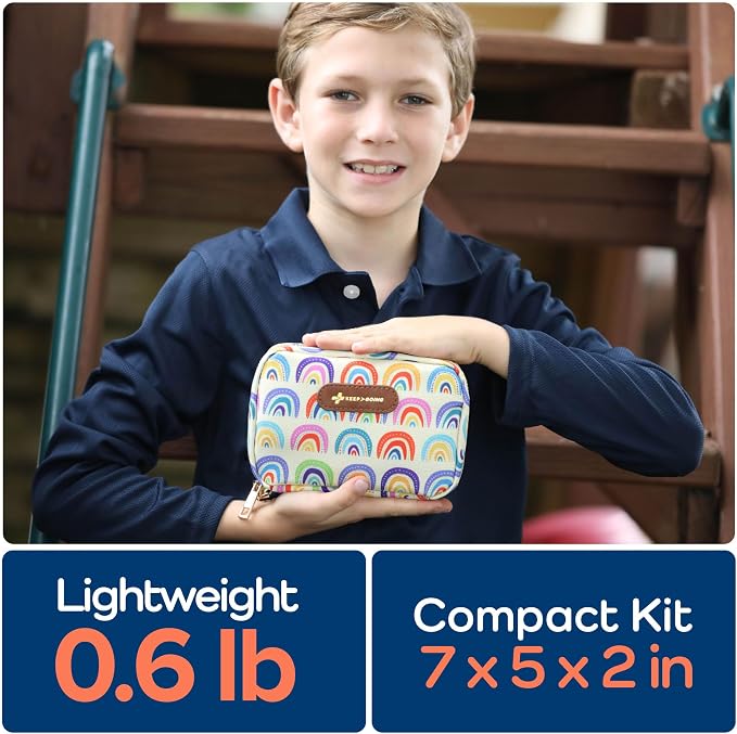 KeepGoing Travel First Aid Kit for Kids – 130 Pc. for Car, Home, Purse, Diaper Bag & Backpack with Latex-Free Bandages - Mini First Aid Kit Travel Size TSA-Approved