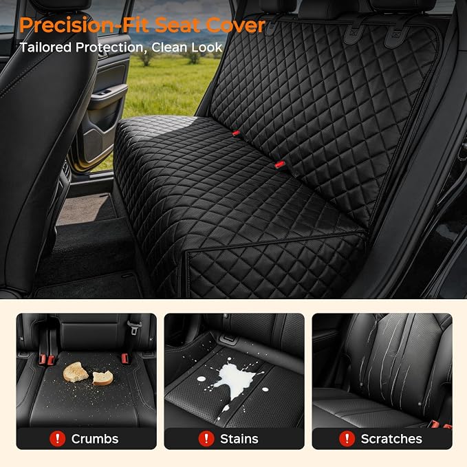 Dog Car Seat Cover for Back Seat - Waterproof Non-Slip Car Seat Protector for Dogs Pet, Scratchproof Back Bench Seat Covers for Full-Size SUVs & Pickup Trucks, Black
