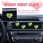 4PCS Heart-Shaped Car Vent Clips with Rhinestone,Bling Air Vent Clips Car Decorations,Premium Shiny Car Clips for Vents Accessories Interior (Green)
