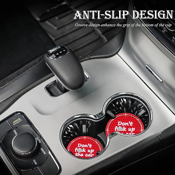 2PCS Bling Crystal Rhinestone Cup Holder Coaster – 2.75 Inch Anti-Slip Auto Insert Cup Coaster – Sparkling Interior Decor Accessories for Cars & Vehicles (Red & White)