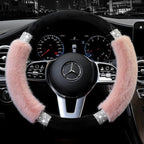 Rhinestone Fluffy Steering Wheel Cover - Comfortable Non-Slip Luxury Faux Wool, Universal Fit for 14.5" to 15" Steering Wheels
