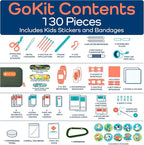 Keep Going Travel First Aid Kit for Kids – 130 Pc. for Car, Purse, Diaper Bag, Backpack, & Suitcase, with Latex-Free Bandages – 7 x 5 x 2 in. Travel First Aid Kit TSA-Approved