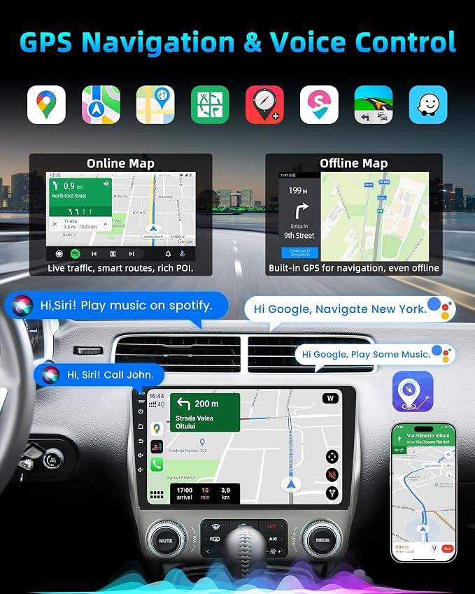 4+64GB Car Radio for Chevrolet Chevy Camaro 2010-2015: 9 Inch 1280 * 800 HD IPS Touchscreen GPS Navigation FM 5G WiFi Wireless Carplay Andriod Auto SWC Backup Camera