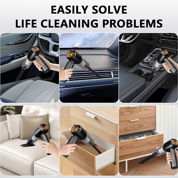 CNMSGM Portable Cordless Handheld Car Vacuum Cleaner, 20000Pa Strong Suction Rechargeable Car Vacuum, 4-in-1 Mini Vacuum for Car Interior, Home, Couch, Pet Hair, and Tight Spaces (Black)