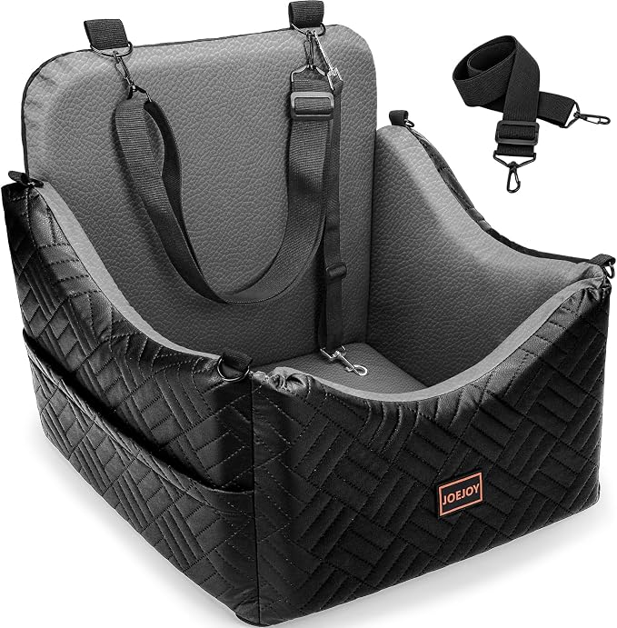 Dog Car Seats for Small Medium Dogs, Wipe Clean Waterproof Detachable PU Leather Cover, Thickened 2 inch Memory Foam Pet Car Seat with Safety Belt and Storage Pockets(No Cushion)
