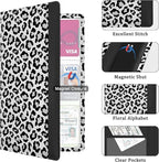 Car Registration and Insurance Holder, with Magnetic Closure for License, Cards and Documents, All Vehicle Needs and Car Accessories (Leopard-White)