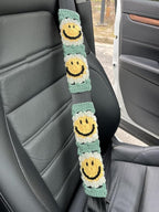 Handmade Crochet Sun Smiling face Car Steering Wheel Covers Universal 14-15 inch,Cute Steering Wheel Cover,Car Accessories (Sun Wheel Cover+2 Belt Cover)