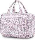 Travel Toiletry Bag for Women Large Hanging Makeup Bag Organizer Toiletries Bag for Full Size Essentials Accessories Cosmetics (Dusty Pink Flower (Large))