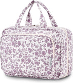 Travel Toiletry Bag for Women Large Hanging Makeup Bag Organizer Toiletries Bag for Full Size Essentials Accessories Cosmetics (Dusty Pink Flower (Large))