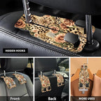 Car Seat Headrest Hook, Universal Leather Cute Hanger Holder Hook, Storage Organizer Interior Accessories for Purse Bags Handbag Luxury Leopard Rose