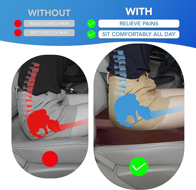 Car Seat Cushion, Car Seat Pillow, Automotive Cushion | Memory Foam Car Seat Cushion for Long Driving, Butt Pillow for Pain Relief, Driver Seat Cushion for Car, Truck, Office, Brown