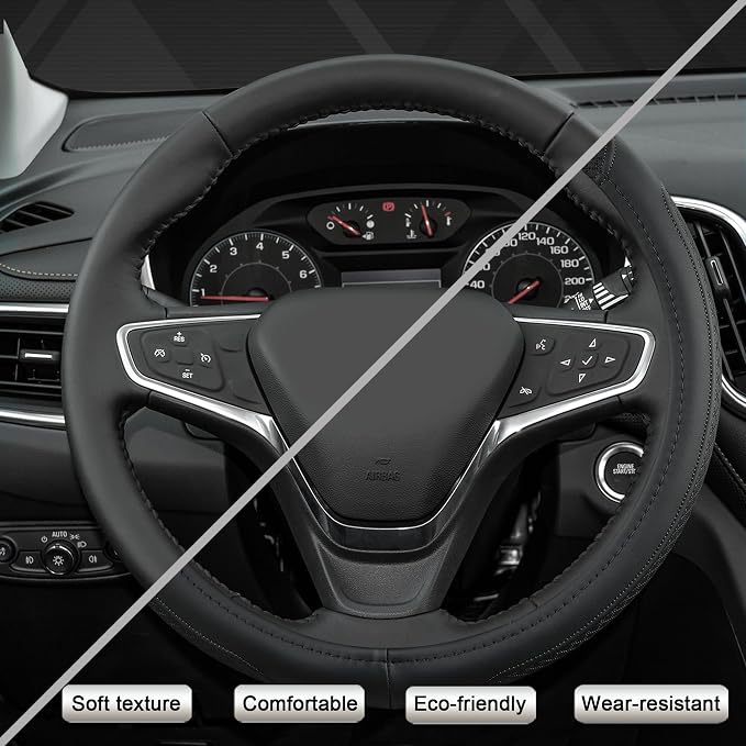 Customized Auto Car Steering Wheel Cover for Chevy 14.5-15 inches, Steering Wheel Cover for Chevrolet(Black Line-Standard Size)