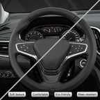 Customized Auto Car Steering Wheel Cover for Chevy 14.5-15 inches, Steering Wheel Cover for Chevrolet(Black Line-Standard Size)