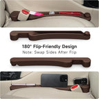Car Seat Gap Filler Set of 2, 3IN1 Seat Side Gap Filler Plug with Storage Slot & Hook Function, Soft Foam Universal Fit Car SUV Truck Fill Gap Between Seats Console Organizer（Dark Brown）