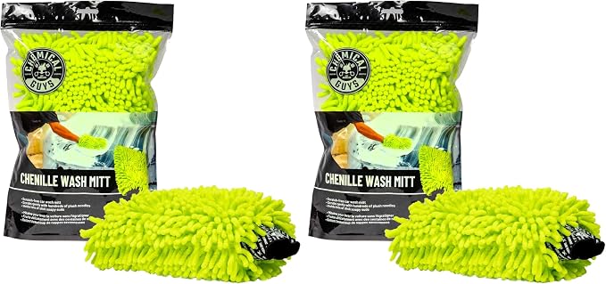 MIC493 Chenille Premium Scratch-Free Microfiber Wash Mitt, Lime Green, 9.6" x 2.3" x 7" (Pack of 2)
