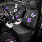 Universal Cloth Butterfly Car Seat Covers Full Set, Embroidered Flower Waterproof Car Floor Mats Carpet, Butterflies Steering Wheel Cover for Car Accessories Interior Sets (Black and Purple)