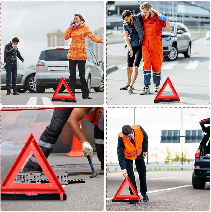 9 Pcs Warning Triangle Dot Approved Foldable Emergency Safety Triangles Reflective Road Safety Triangle with Carrying Case Heavy Base Roadside Warning Sign for Car Truck