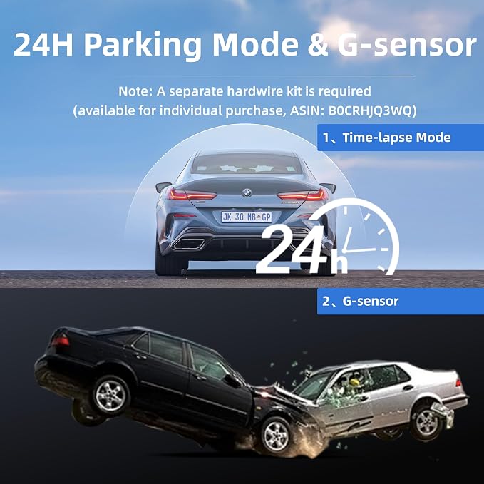 Car Camera 4K Resolution, WiFi, Bluetooth, GPS Dash Cam, 3-Inch IPS Screen, Night Vision, Loop Recording, HDR, App Control, and Supports up to 512GB with a Free 32GB Card Included