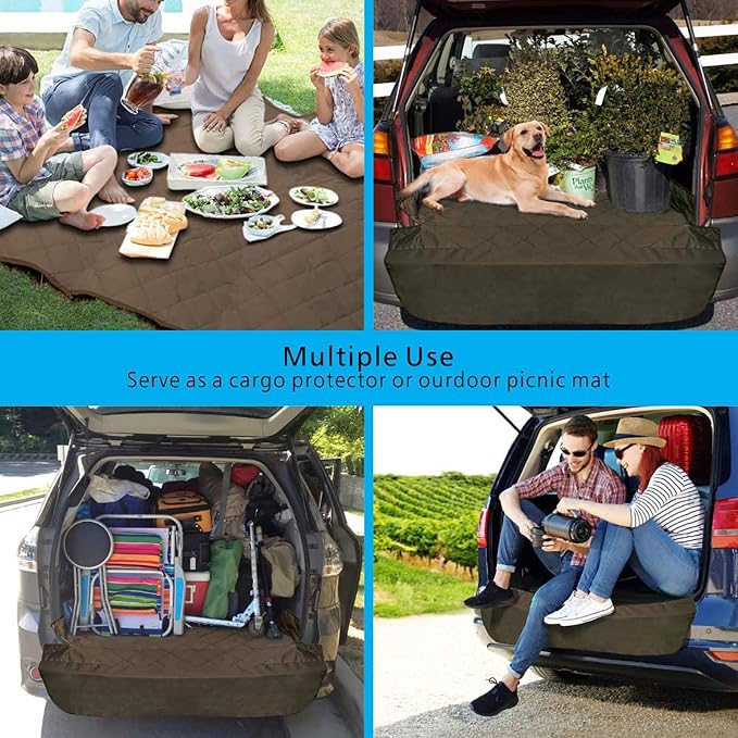 SUV Cargo Liner for Dogs, Water Resistant Pet Cargo Cover Dog Seat Cover Mat for SUVs Sedans Vans with Bumper Flap Protector, Non-Slip, Large Size Universal Fit, Brown