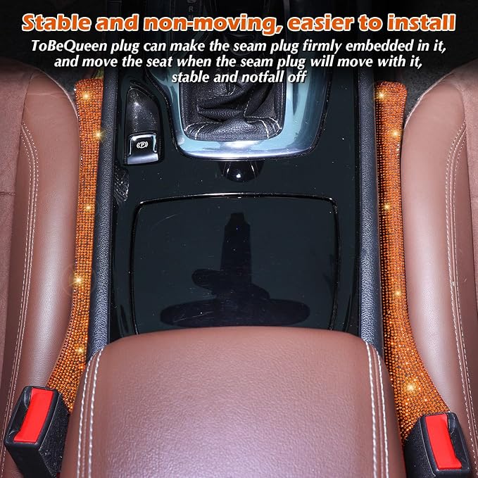 Orange Car Seat Gap Filler, Set of 2 Handmade Crystal Rhinestone Diamond Orange Gap Filler for Car SUV Truck Orange Glitter Car Accessories(Orange)