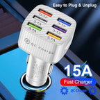 Car Charger Adapter, 6 USB Multi Port, Fast Charger, Include QC 3.0 and 5 Other Ports, Car Interior Accessories, Fit for iPhone 13/12/11/pro, Samsung Galaxy/Note S10/S9/S8 - White（2PCS）