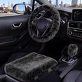 Furry Car Steering Wheel Cover with Fluffy Gear Shift Cover and Center Console Cover, Soft Warm Plush Non-Slip, 14 1/2-15 inch, for Women Girls 3 PCS Set, Black