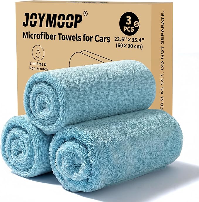 Microfiber Towels for Cars, 3 Pack 35.4" x 23.6" Car Drying Towel, Blue Reusable Car Towel, Quick Drying Car Microfiber Cleaning Cloth for RVs, SUVs, Trucks