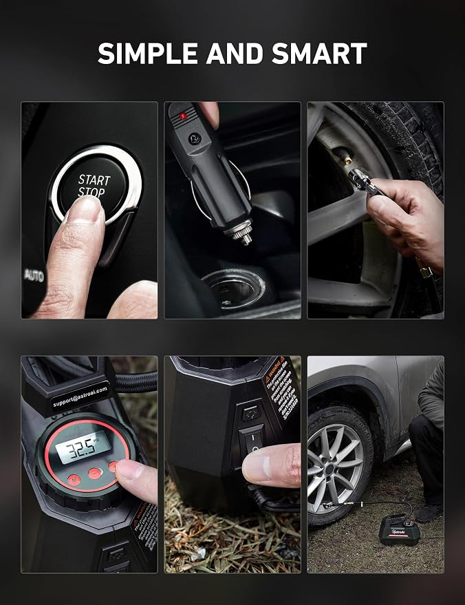 AIRUN H Tire Inflator Portable Air Compressor Air Pump for Car Tires - Car Accessories, 9.8Ft Cord-12V DC-Powered Auto Pump with Digital Pressure Gauge, LED Light for Bicycle, Balloons, Red