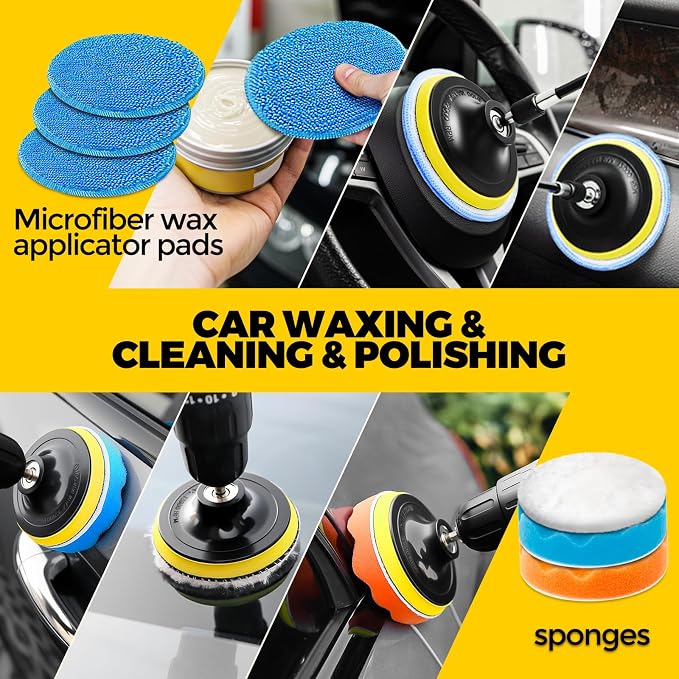 22Pack Drill Brush Attachments Set, Scrub Pads & Sponge, Buffing Pads, Power Scrubber Brush, Car Polishing Pad Kit,Wax Applicator Pad,Car Cleaning Kit,Cleaning Supplies,Masonry Brushes(Blue)