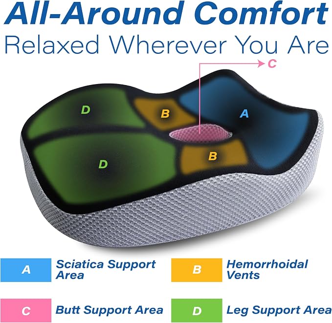 Car Seat Cushion for Driving, Car Seat Pillow for Short Drivers | Ergonomic Memory Foam Seat Cushion for Pain Relief, Adult Booster Seat for Car, Butt Cushion for Car, Truck, Office, B&G