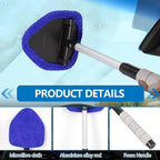 Car Windshield Cleaning Tool, Car Windshield Window Cleaner, Auto Window Glass Cleaning Kit with Extendable Handle & Reusable Microfiber Pad & Spray Bottle, Universal Car Accessories (Blue)